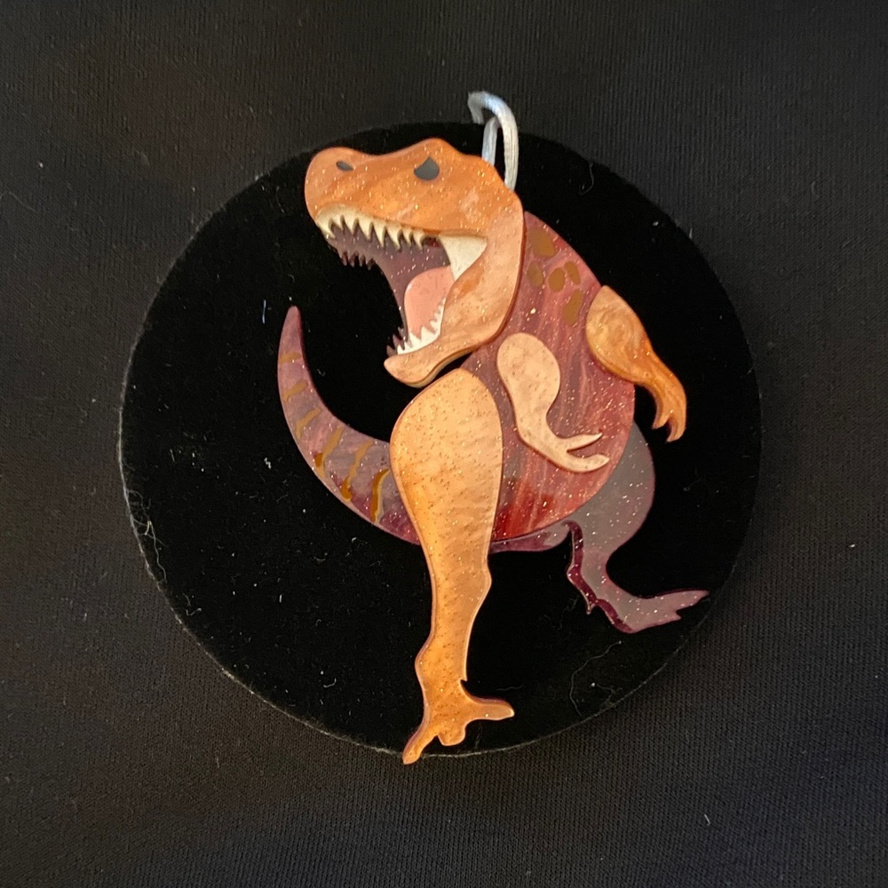 Sold Out- Erst Wilder Tenacious T Orange and Brown T-Rex Brooch